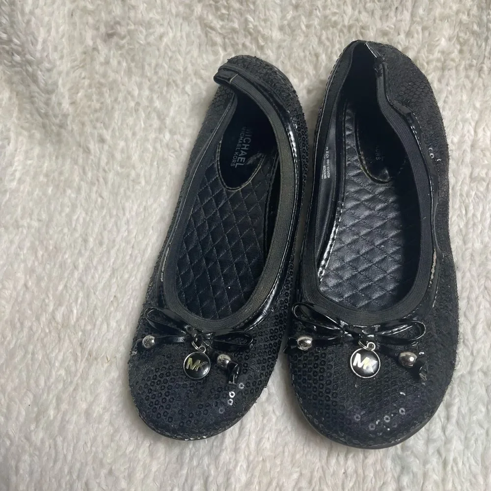 Michael Michael Kors Kory Black sequins ballet flats bow accent SZ5